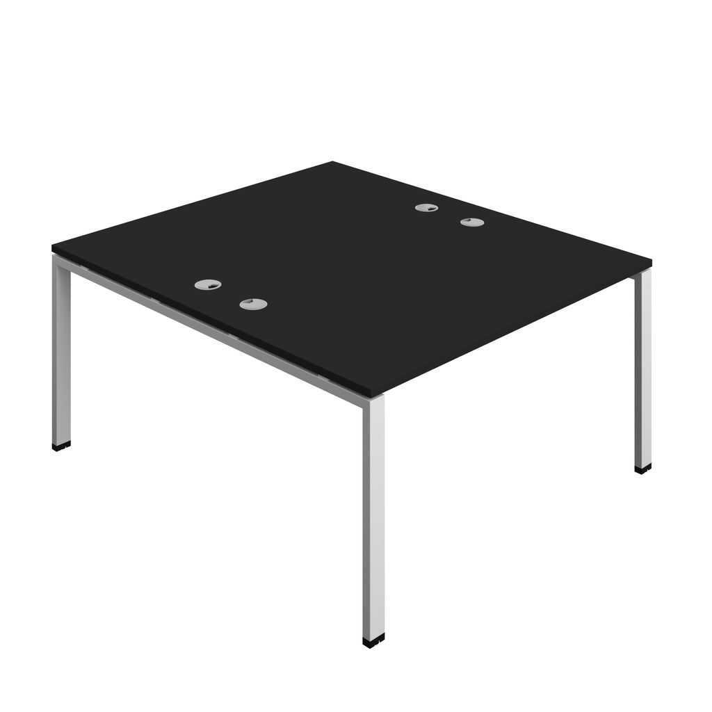 Synergy|2P Bench Desk|Cable Ports|Goal Post|1400X800|Black-Silver