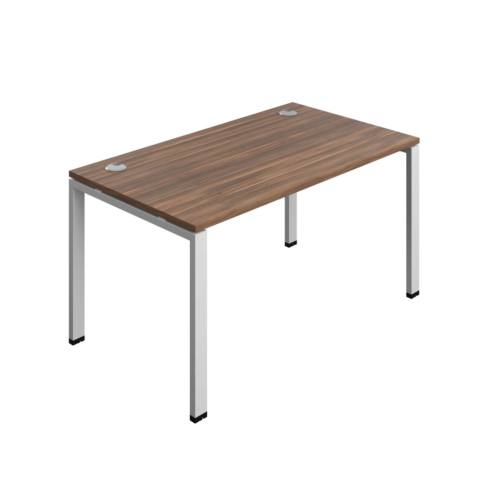 Synergy Bench With Cable Ports: 1 Person (Fsc) | Goal Post Leg | 1400 X 800 | Dark Walnut/Silver