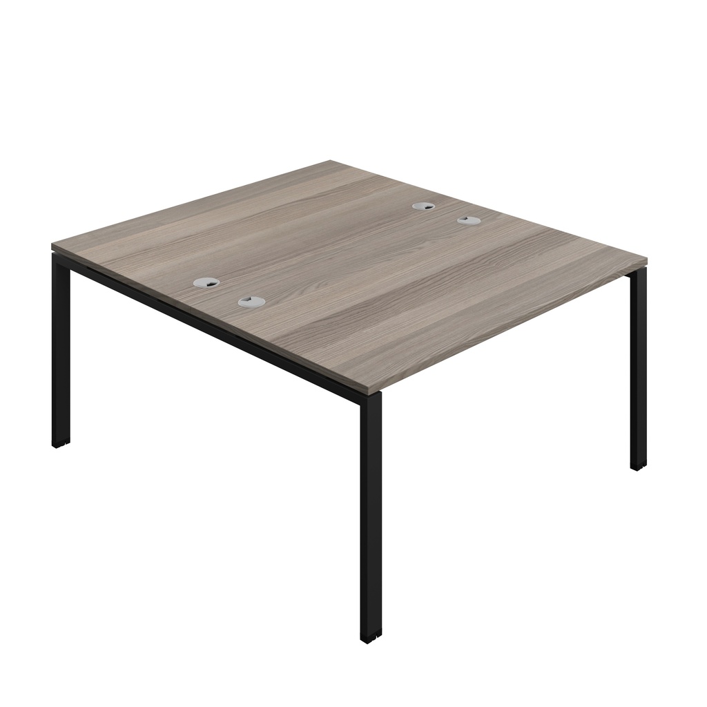 Synergy|2P Bench Desk|Cable Ports|Goal Post|1400X800|Grey Oak-Black