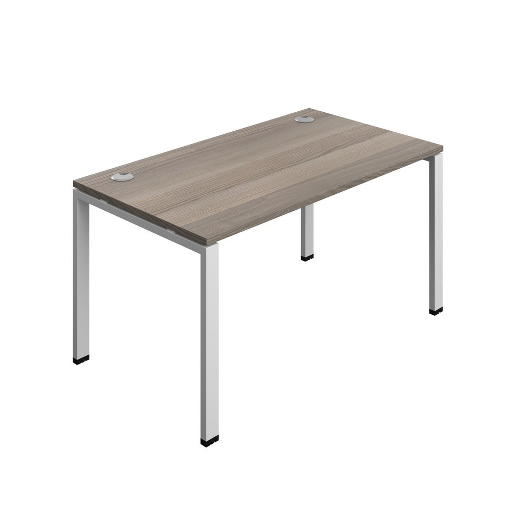 Synergy|1P Bench Desk|Cable Ports|Goal Post|1400X800|Grey Oak-Silver