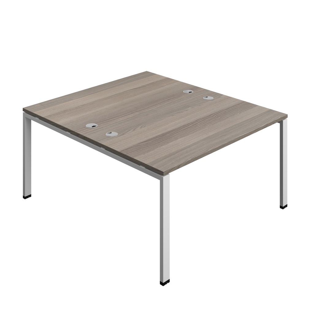 Synergy|2P Bench Desk|Cable Ports|Goal Post|1400X800|Grey Oak-Silver