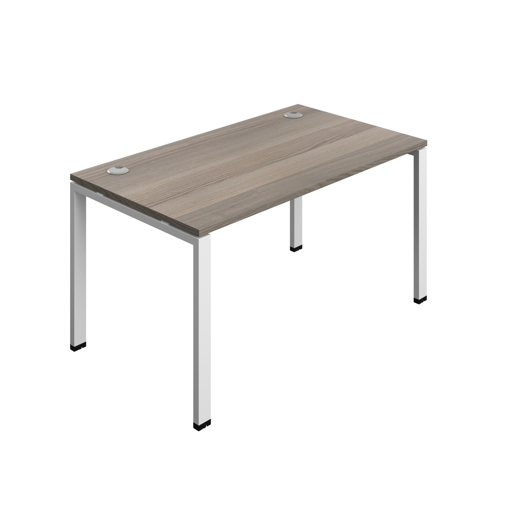 Synergy|1P Bench Desk|Cable Ports|Goal Post|1400X800|Grey Oak-White