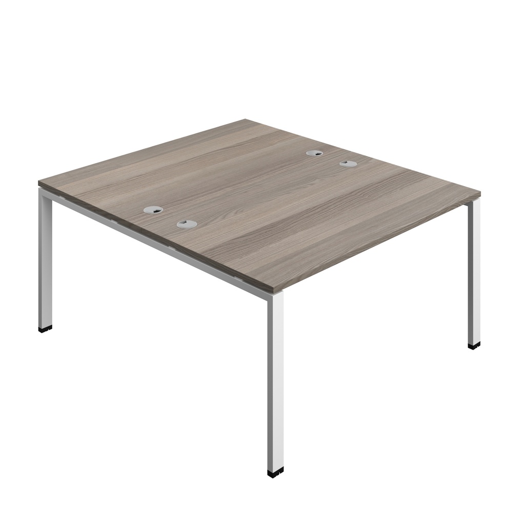 Synergy|2P Bench Desk|Cable Ports|Goal Post|1400X800|Grey Oak-White