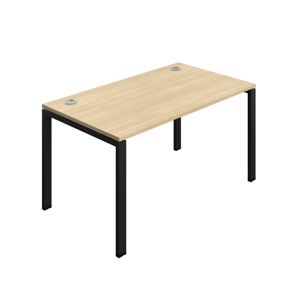 Synergy|1P Bench Desk|Cable Ports|Goal Post|1400X800|Nova Oak-Black