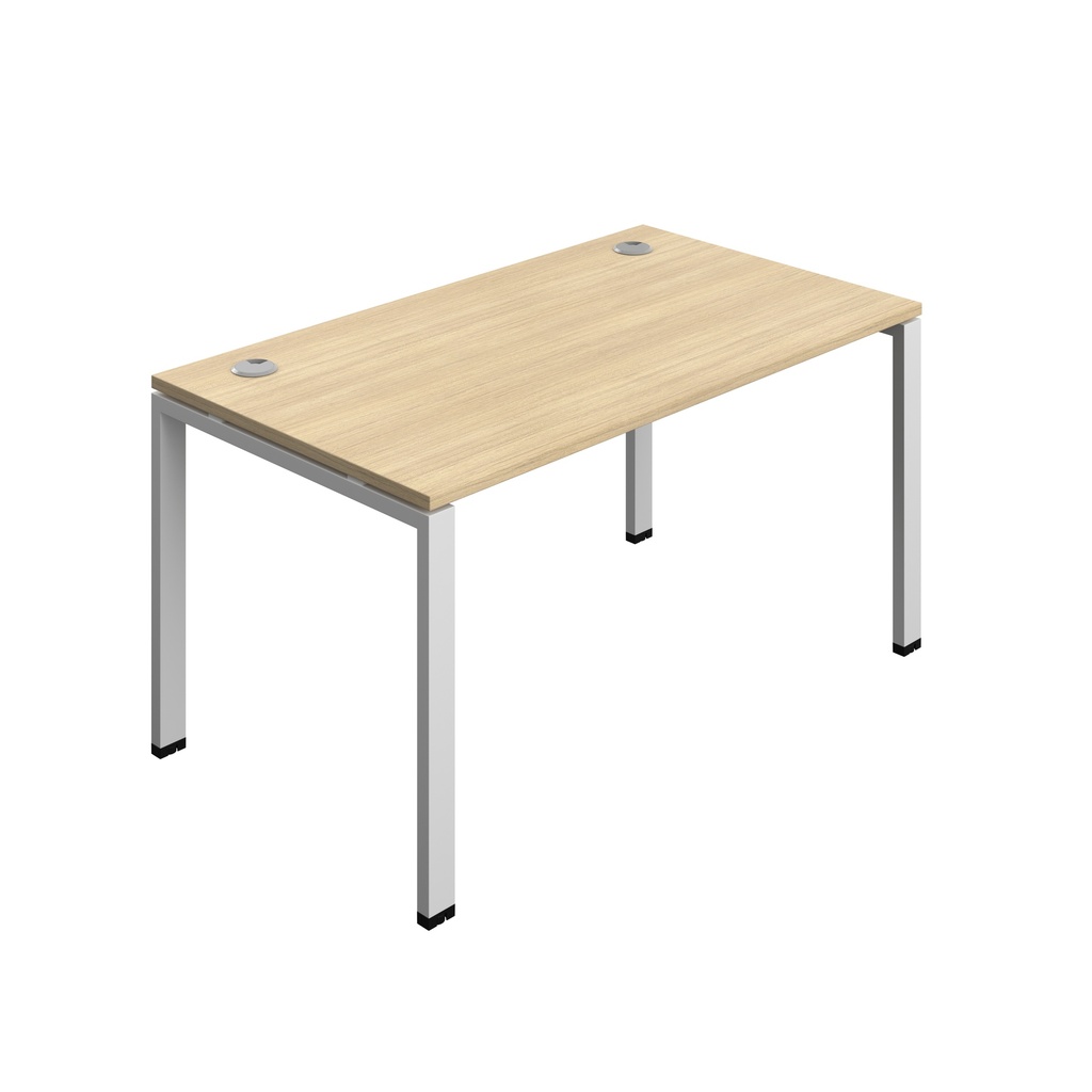 Synergy|1P Bench Desk|Cable Ports|Goal Post|1400X800|Nova Oak-Silver