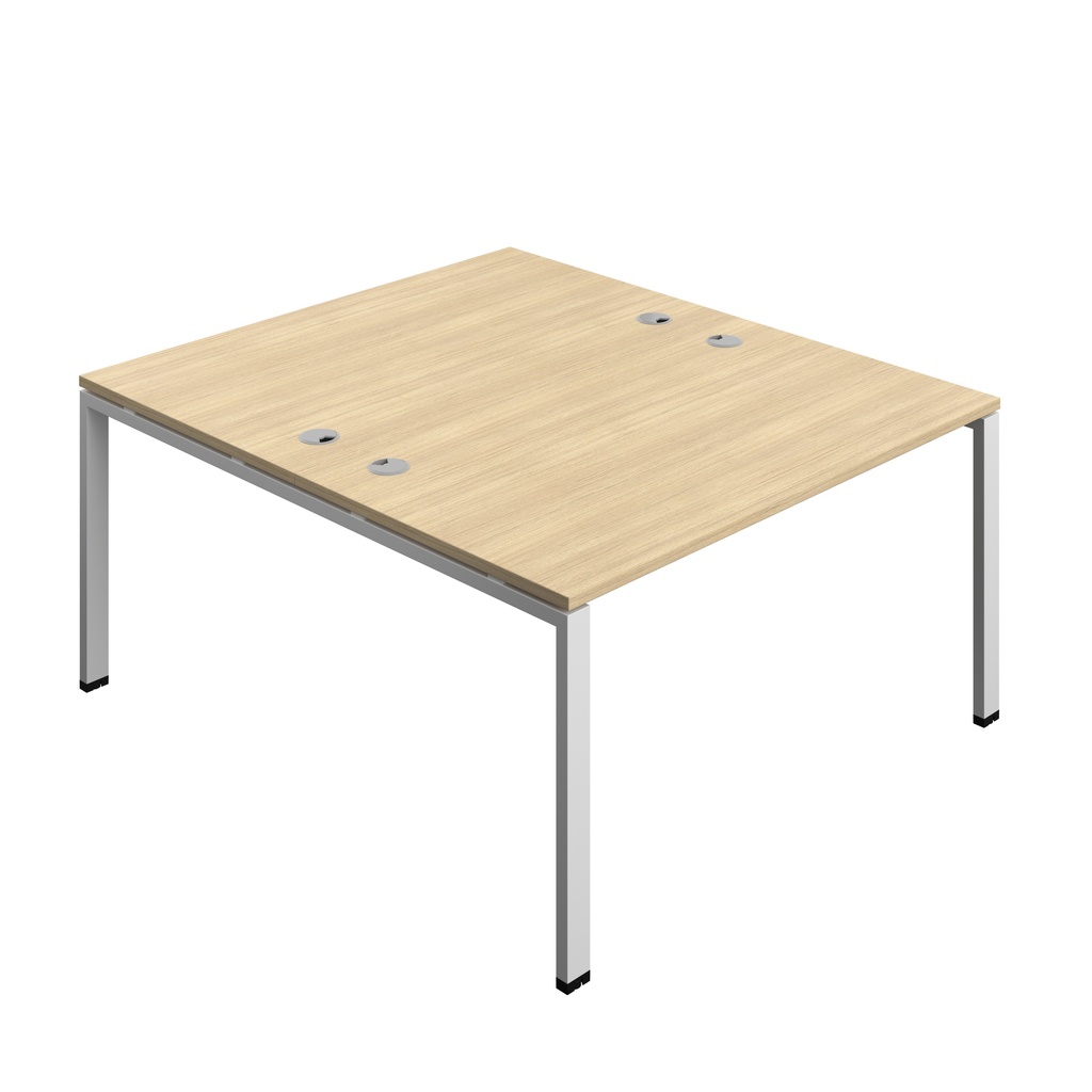 Synergy|2P Bench Desk|Cable Ports|Goal Post|1400X800|Nova Oak-Silver