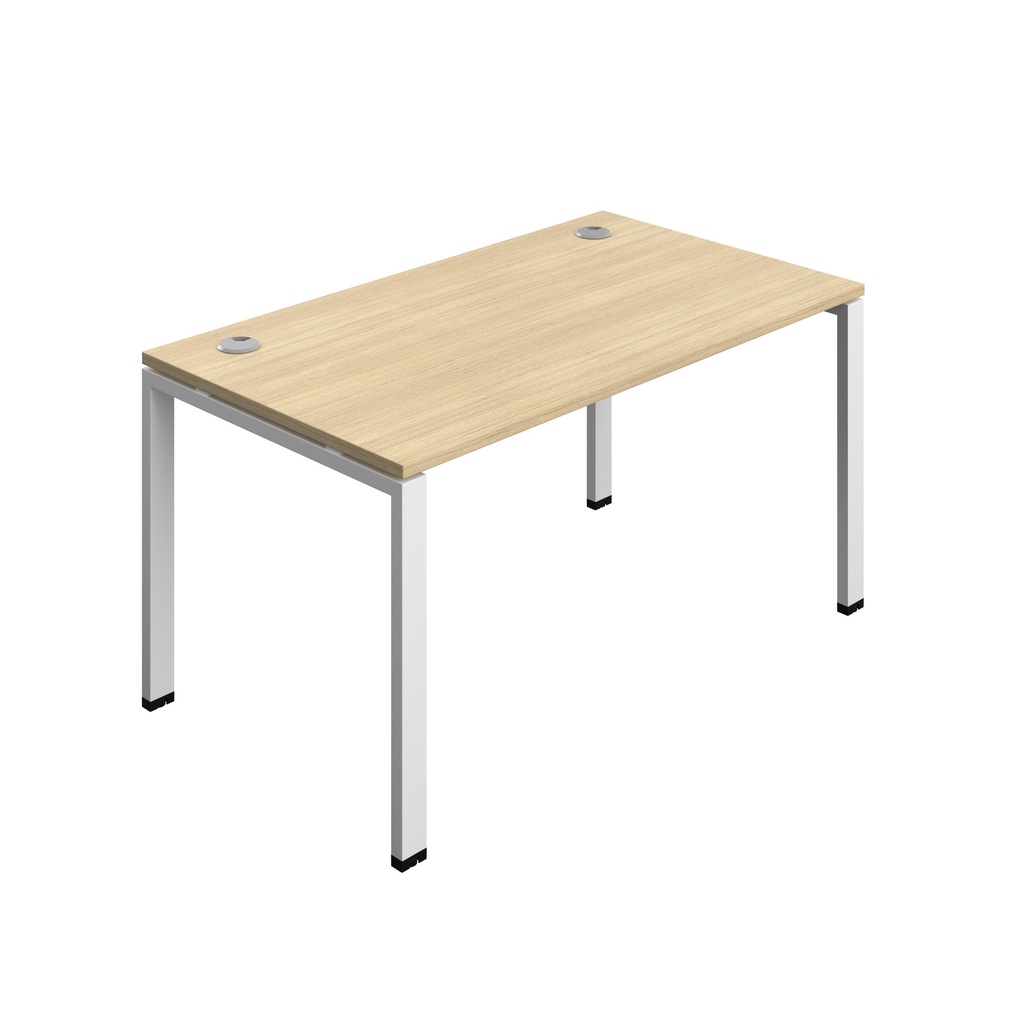 Synergy|1P Bench Desk|Cable Ports|Goal Post|1400X800|Nova Oak-White