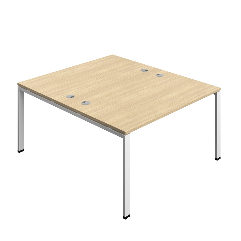 Synergy|2P Bench Desk|Cable Ports|Goal Post|1400X800|Nova Oak-White