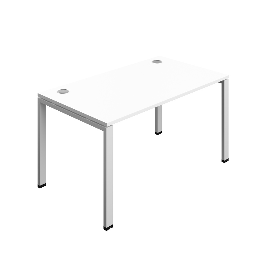 Synergy|1P Bench Desk|Cable Ports|Goal Post|1400X800|White-Silver