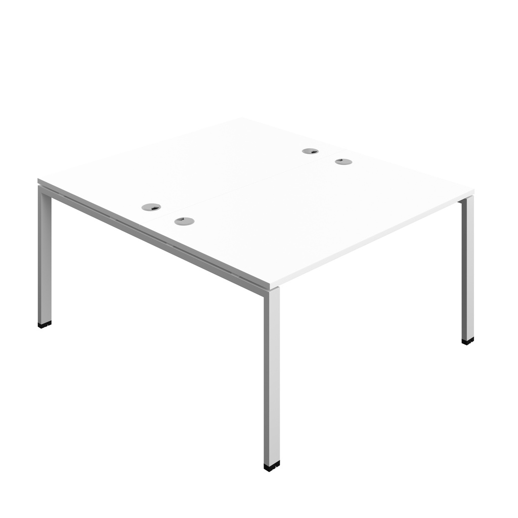 Synergy|2P Bench Desk|Cable Ports|Goal Post|1400X800|White-Silver