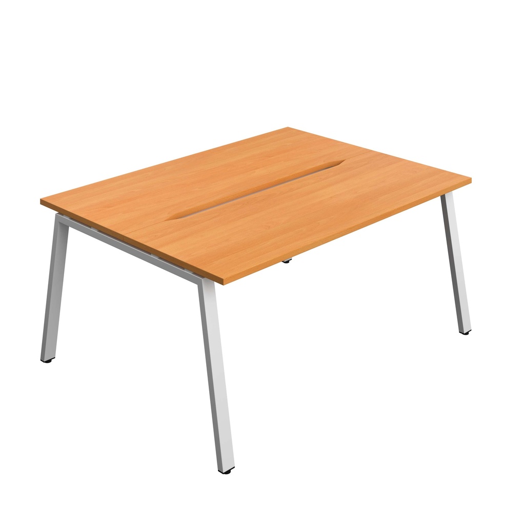 Synergy Bench With Cut Out: 2 Person (Fsc) | A-Frame Leg | 1600 X 600 | Beech/Silver