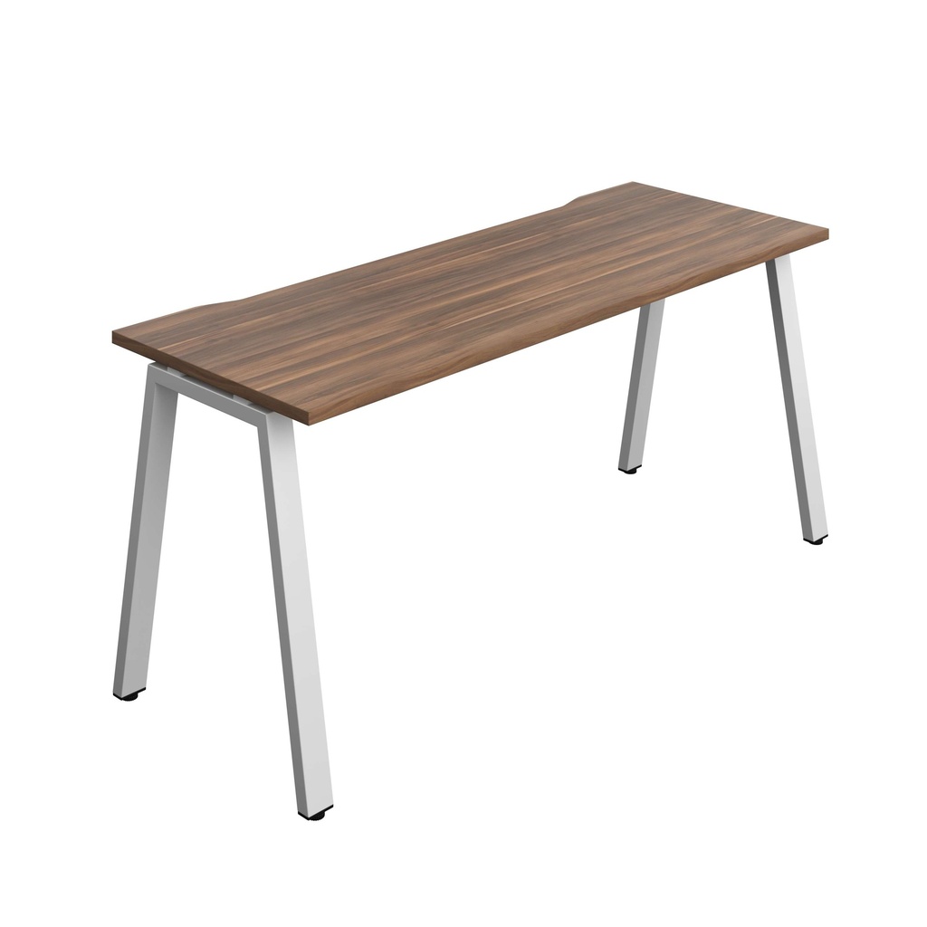 Synergy Bench With Cut Out: 1 Person (Fsc) | A-Frame Leg | 1600 X 600 | Dark Walnut/Silver