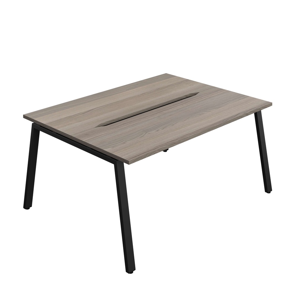 Synergy Bench With Cut Out: 2 Person (Fsc) | A-Frame Leg | 1600 X 600 | Grey Oak/Black