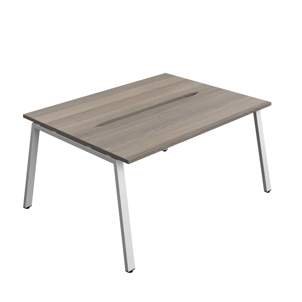 Synergy Bench With Cut Out: 2 Person (Fsc) | A-Frame Leg | 1600 X 600 | Grey Oak/Silver