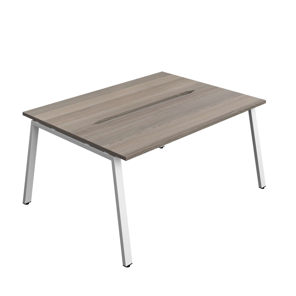 Synergy Bench With Cut Out: 2 Person (Fsc) | A-Frame Leg | 1600 X 600 | Grey Oak/White