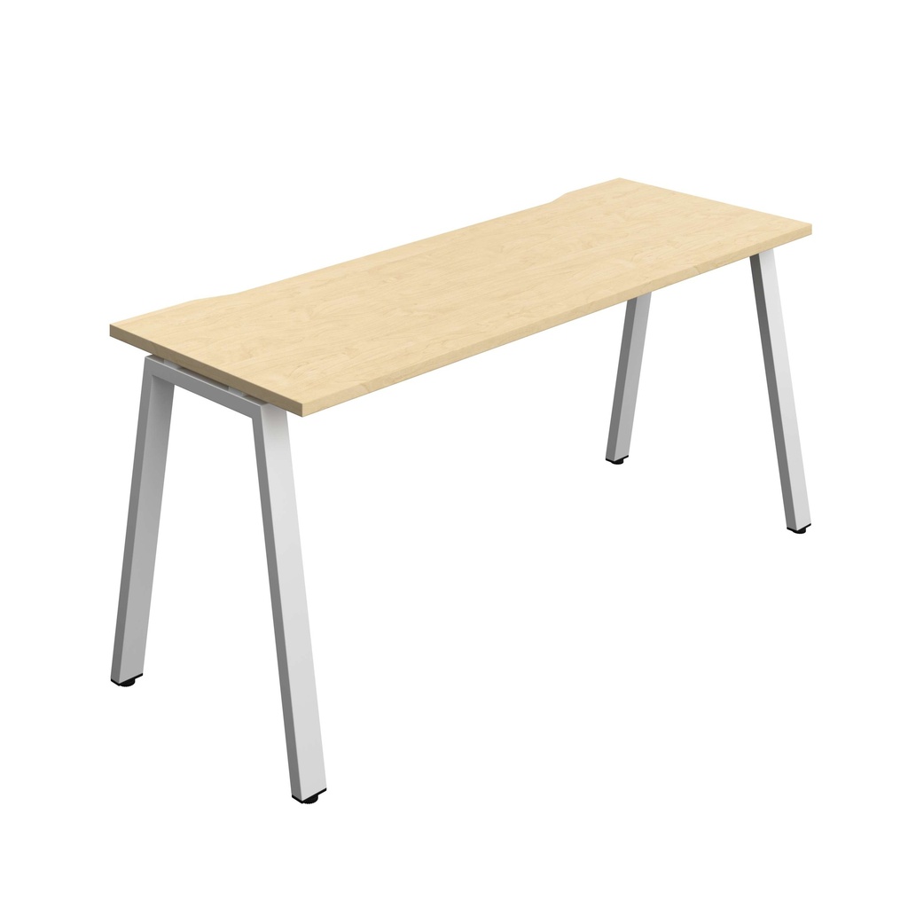 Synergy Bench With Cut Out: 1 Person (Fsc) | A-Frame Leg | 1600 X 600 | Maple/Silver