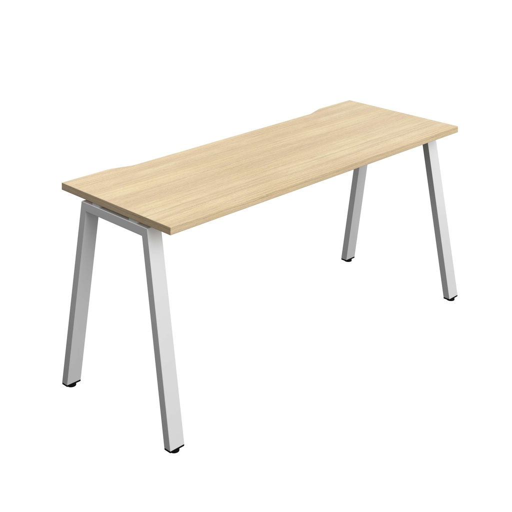 Synergy Bench With Cut Out: 1 Person (Fsc) | A-Frame Leg | 1600 X 600 | Nova Oak/Silver
