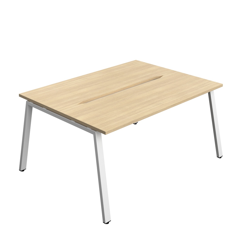 Synergy Bench With Cut Out: 2 Person (Fsc) | A-Frame Leg | 1600 X 600 | Nova Oak/White