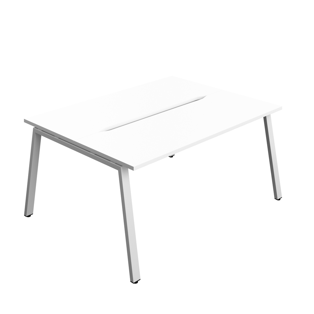 Synergy|2P Bench Desk|Cut Out|A-Frame|1600X600|White-Silver