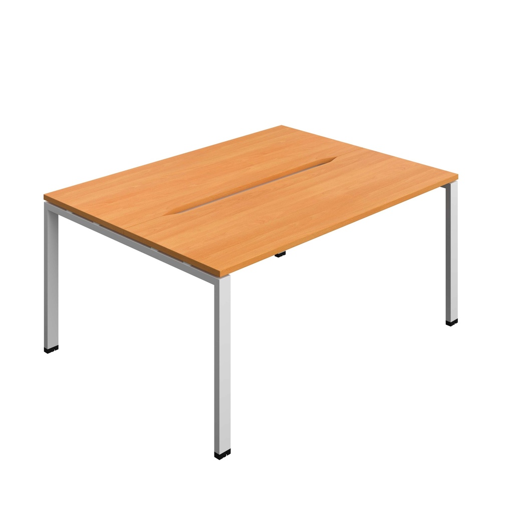 Synergy Bench With Cut Out: 2 Person (Fsc) | Goal Post Leg | 1600 X 600 | Beech/Silver