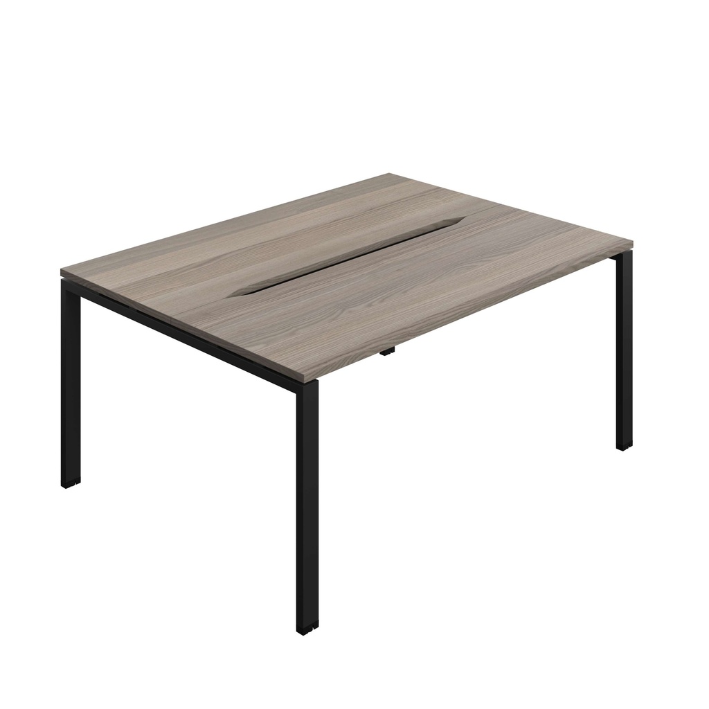 Synergy Bench With Cut Out: 2 Person (Fsc) | Goal Post Leg | 1600 X 600 | Grey Oak/Black