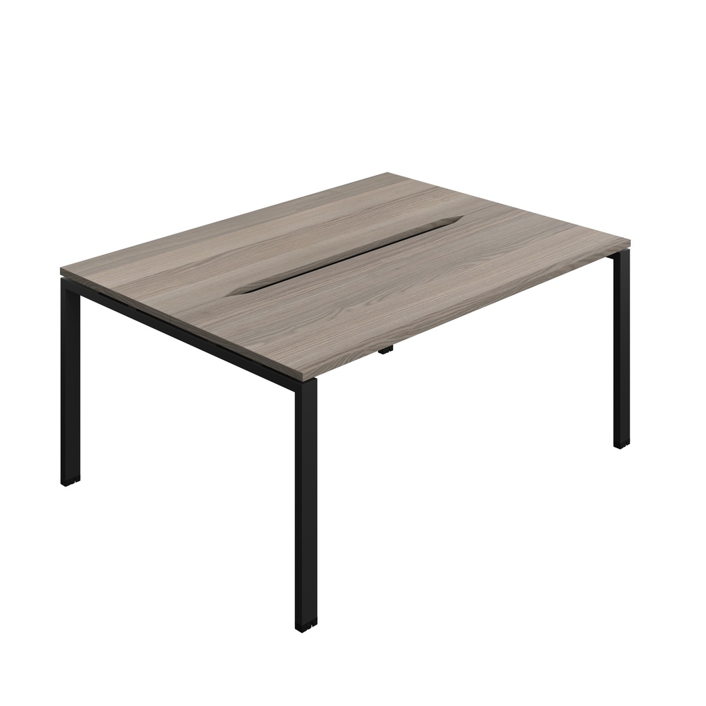 Synergy|2 Bench Desk|Cut Out|Goal Post|1600X600|Grey Oak-Black