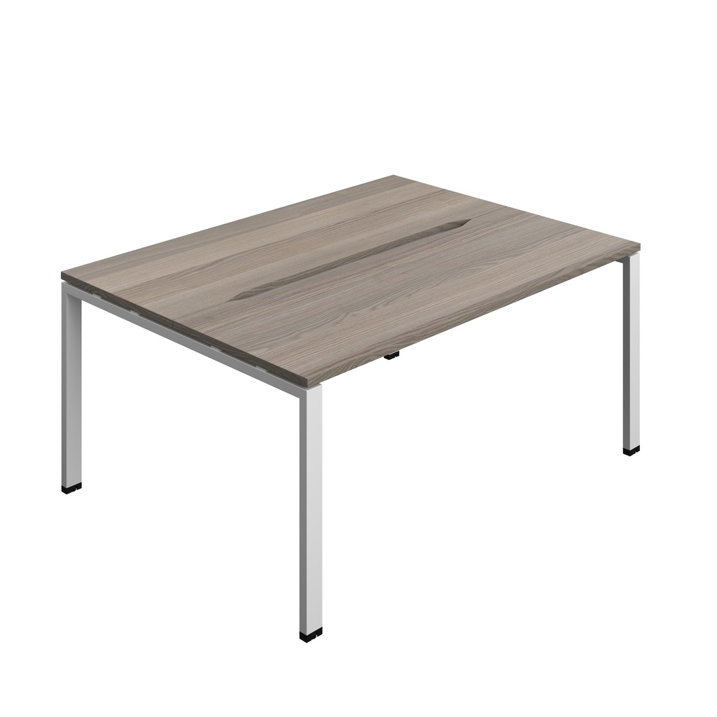 Synergy Bench With Cut Out: 2 Person (Fsc) | Goal Post Leg | 1600 X 600 | Grey Oak/Silver
