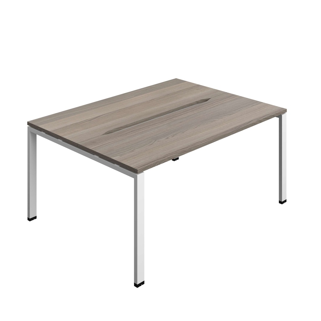 Synergy Bench With Cut Out: 2 Person (Fsc) | Goal Post Leg | 1600 X 600 | Grey Oak/White