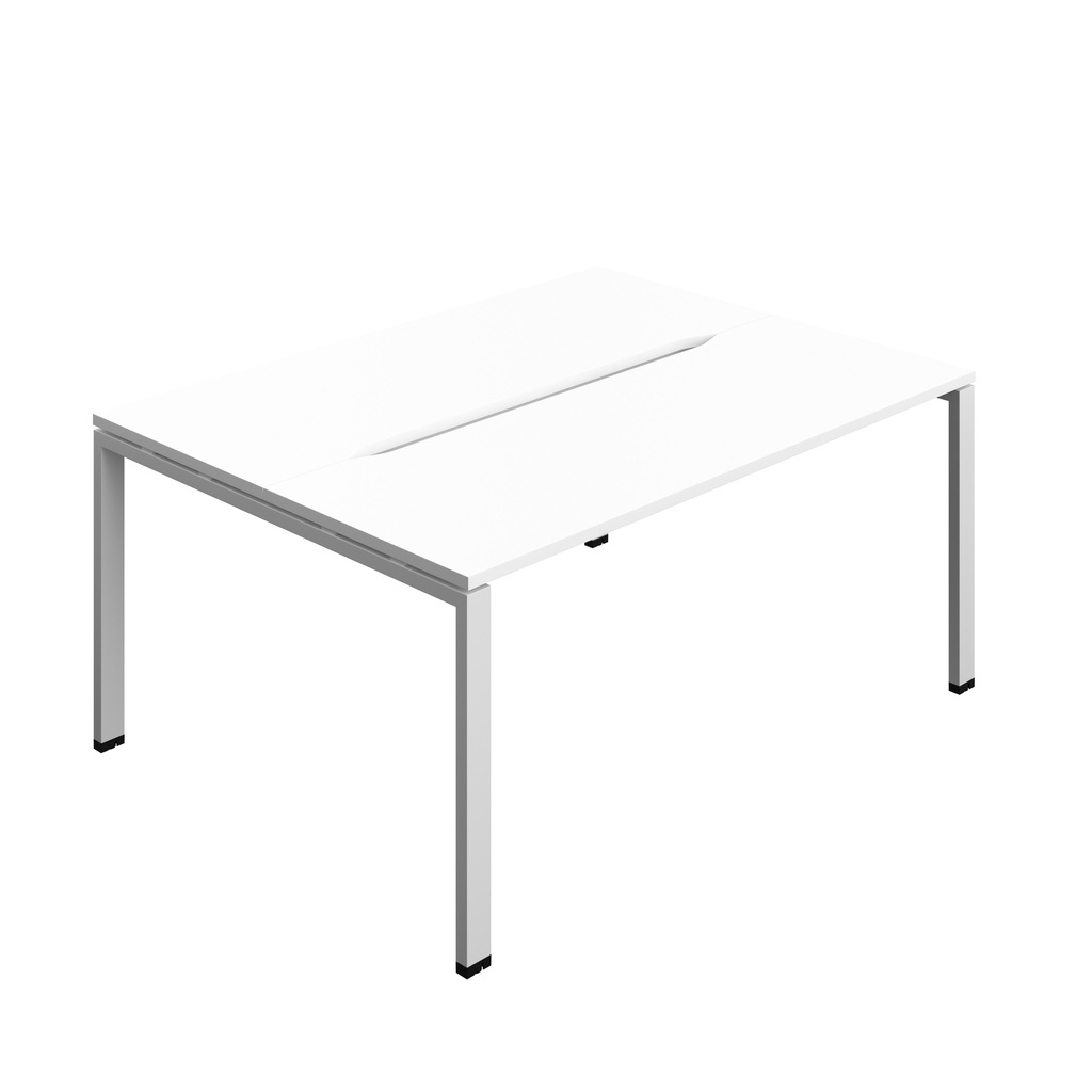 Synergy|2 Bench Desk|Cut Out|Goal Post|1600X600|White-Silver