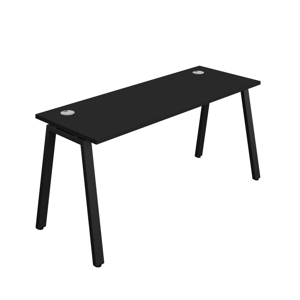 Synergy|1P Bench Desk|Cable Port|A-Frame|1600X600|Black-Black