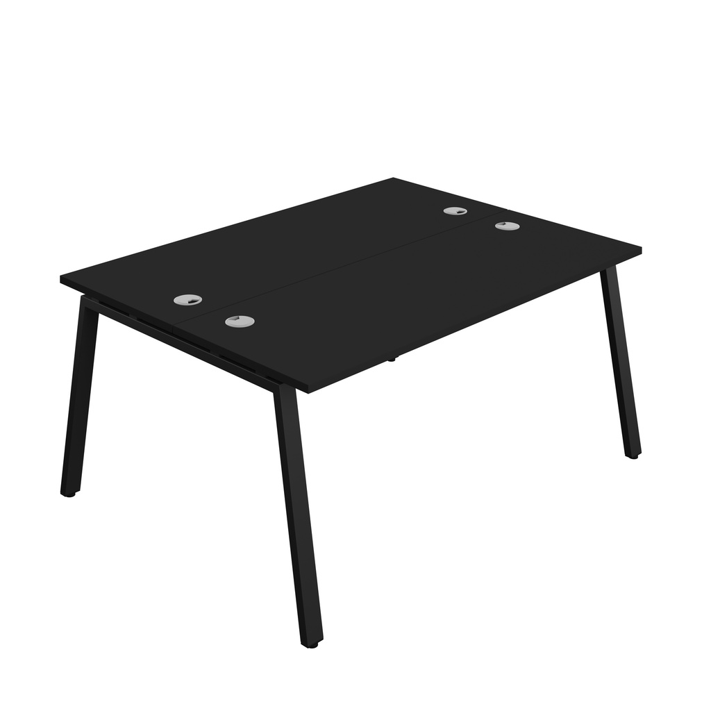 Synergy|2P Bench Desk|Cable Ports|A-Frame|1600X600|Black-Black