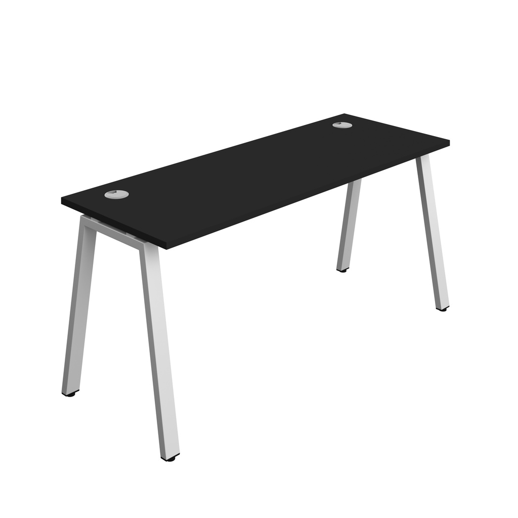 Synergy|1P Bench Desk|Cable Ports|A-Frame|1600X600|Black-Silver