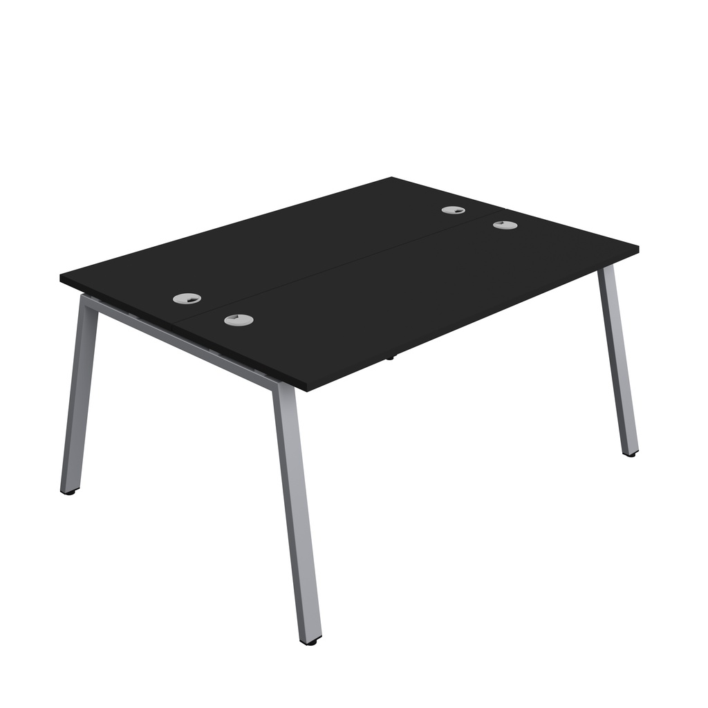 Synergy|2P Bench Desk|Cable Ports|A-Frame|1600X600|Black-Silver