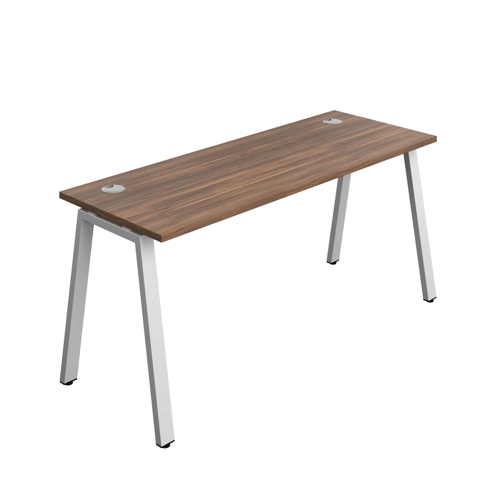 Synergy Bench With Cable Ports: 1 Person (Fsc) | A-Frame Leg | 1600 X 600 | Dark Walnut/Silver