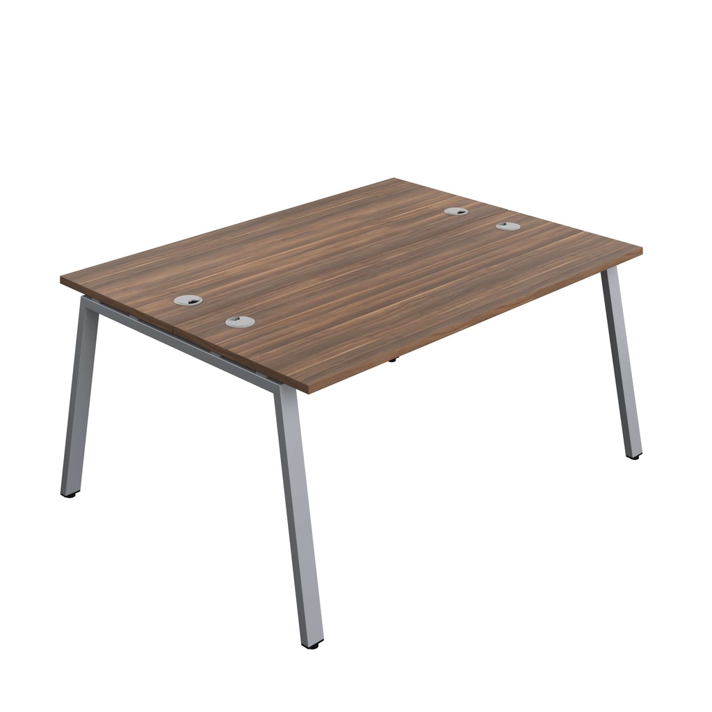 Synergy Bench With Cable Ports: 2 Person (Fsc) | A-Frame Leg | 1600 X 600 | Dark Walnut/Silver