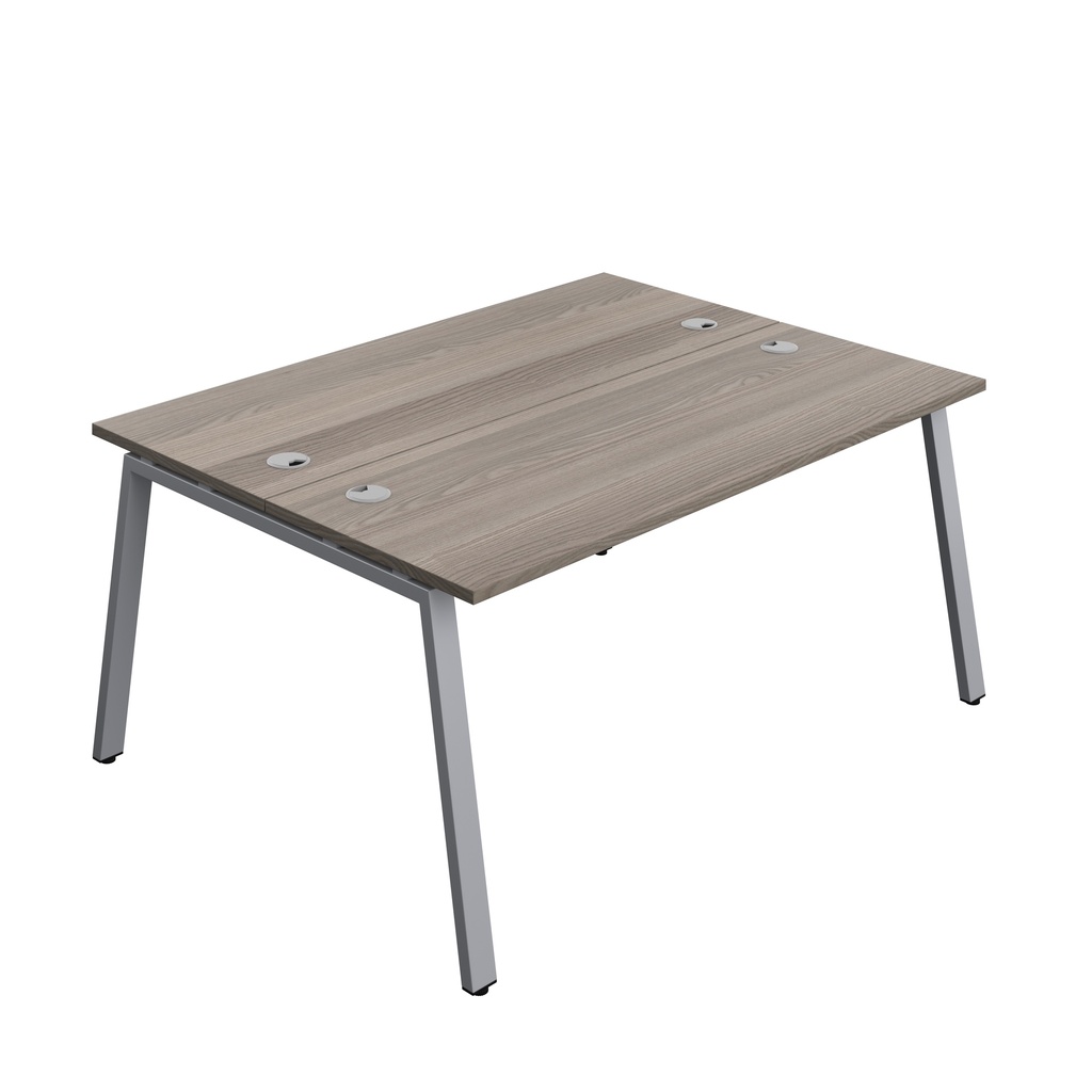 Synergy|2P Bench Desk|Cable Ports|A-Frame|1600X600|Grey Oak-Silver