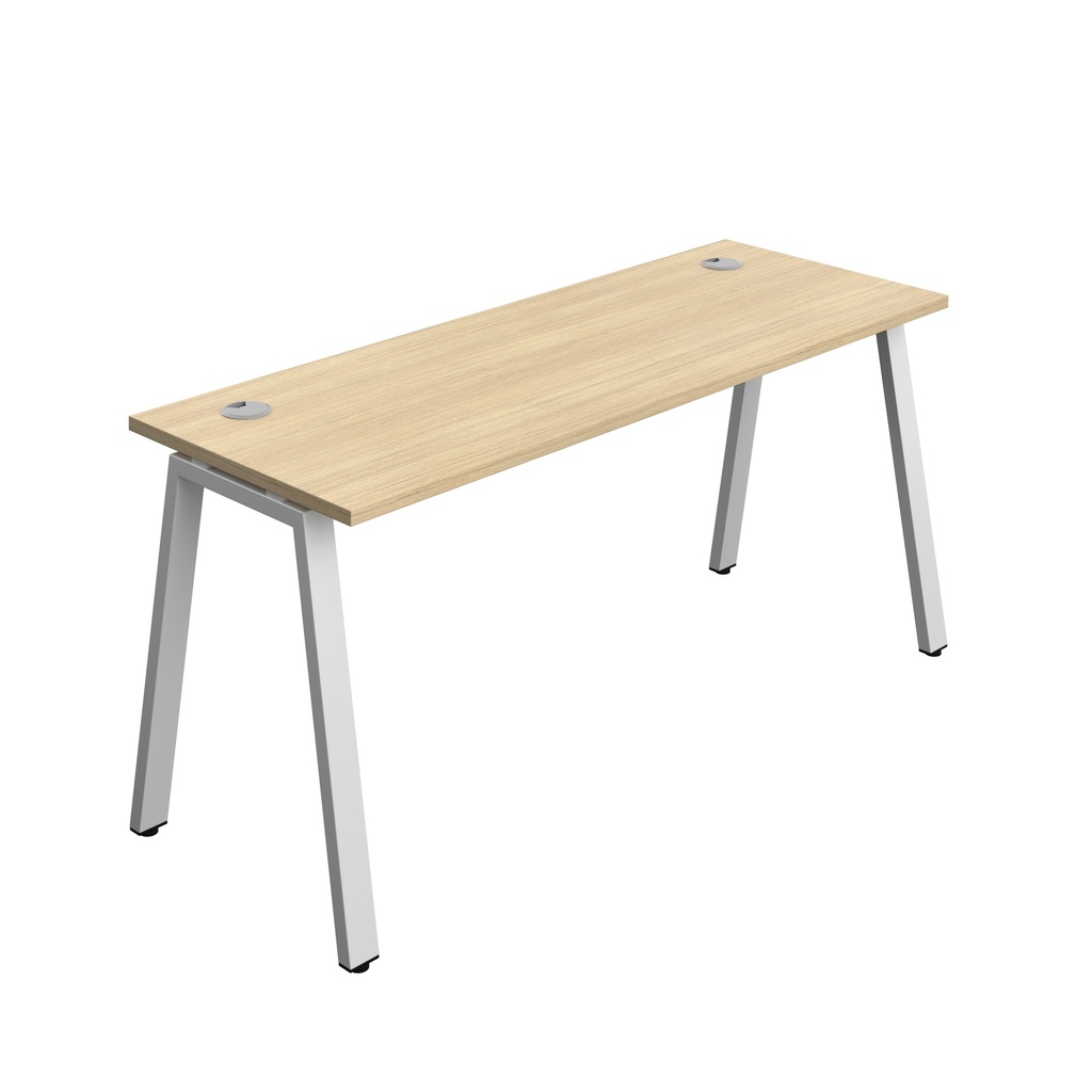 Synergy|1P Bench Desk|Cable Ports|A-Frame|1600X600|Nova Oak-Silver