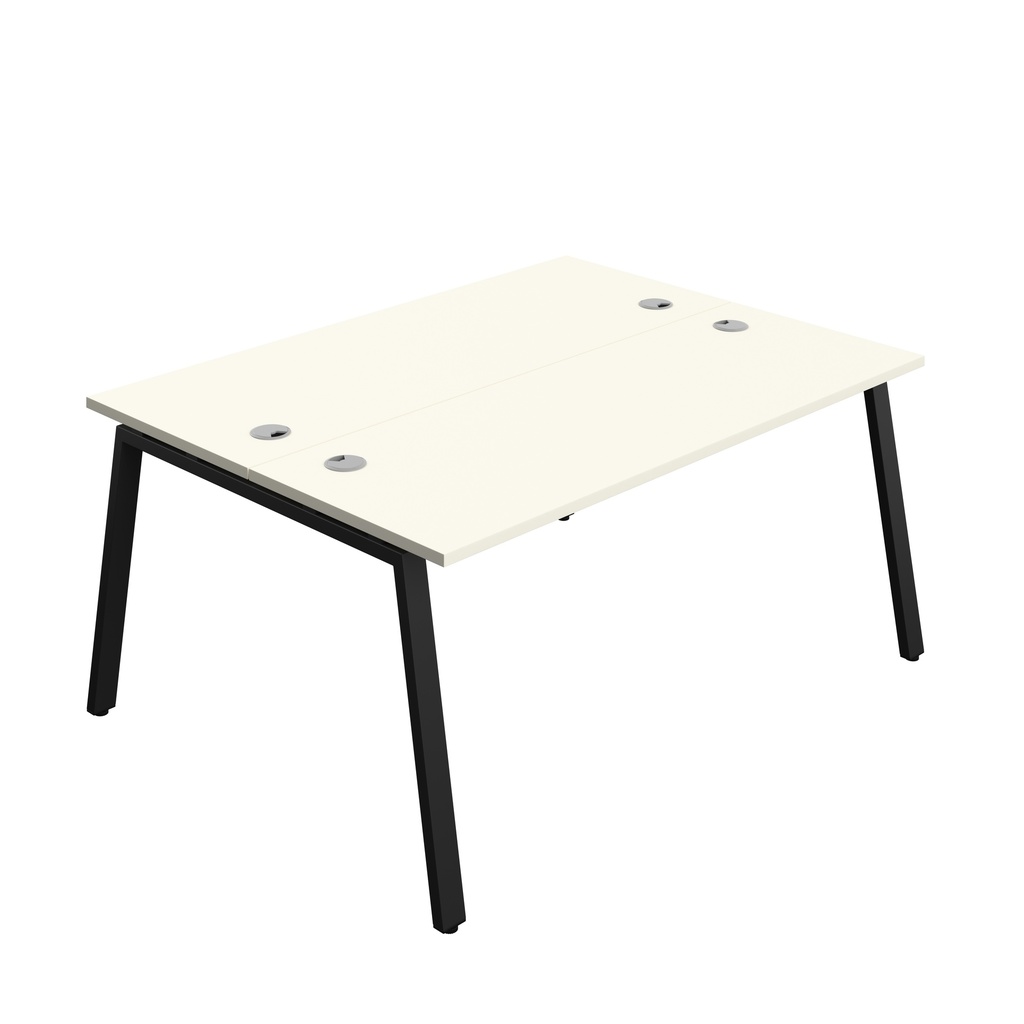Synergy|2P Bench Desk|Cable Ports|A-Frame|1600X600|White-Black
