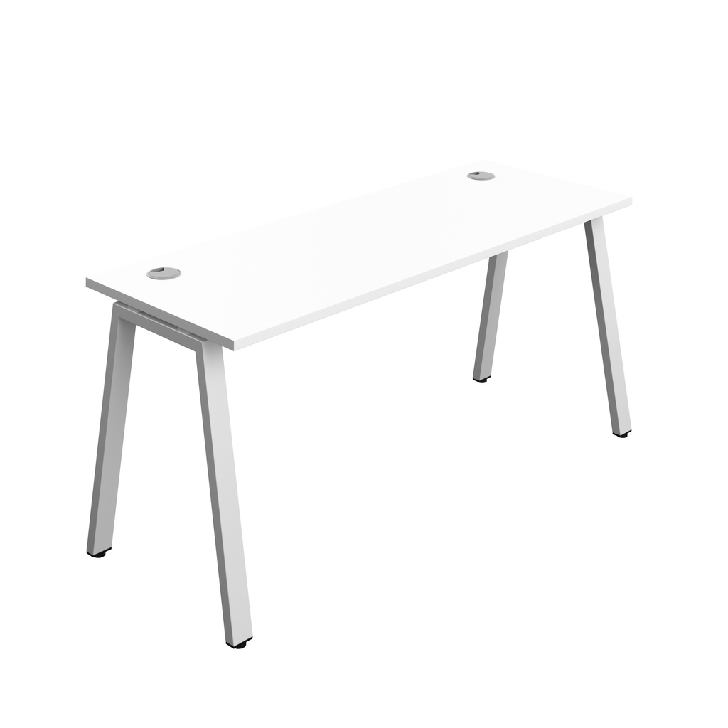 Synergy|1P Bench Desk|Cable Ports|A-Frame|1600X600|White-Silver