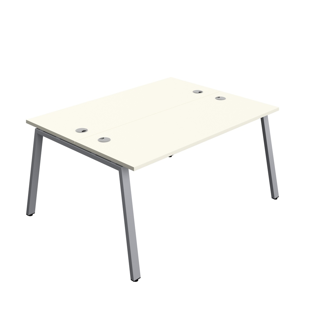 Synergy|2P Bench Desk|Cable Ports|A-Frame|1600X600|White-Silver