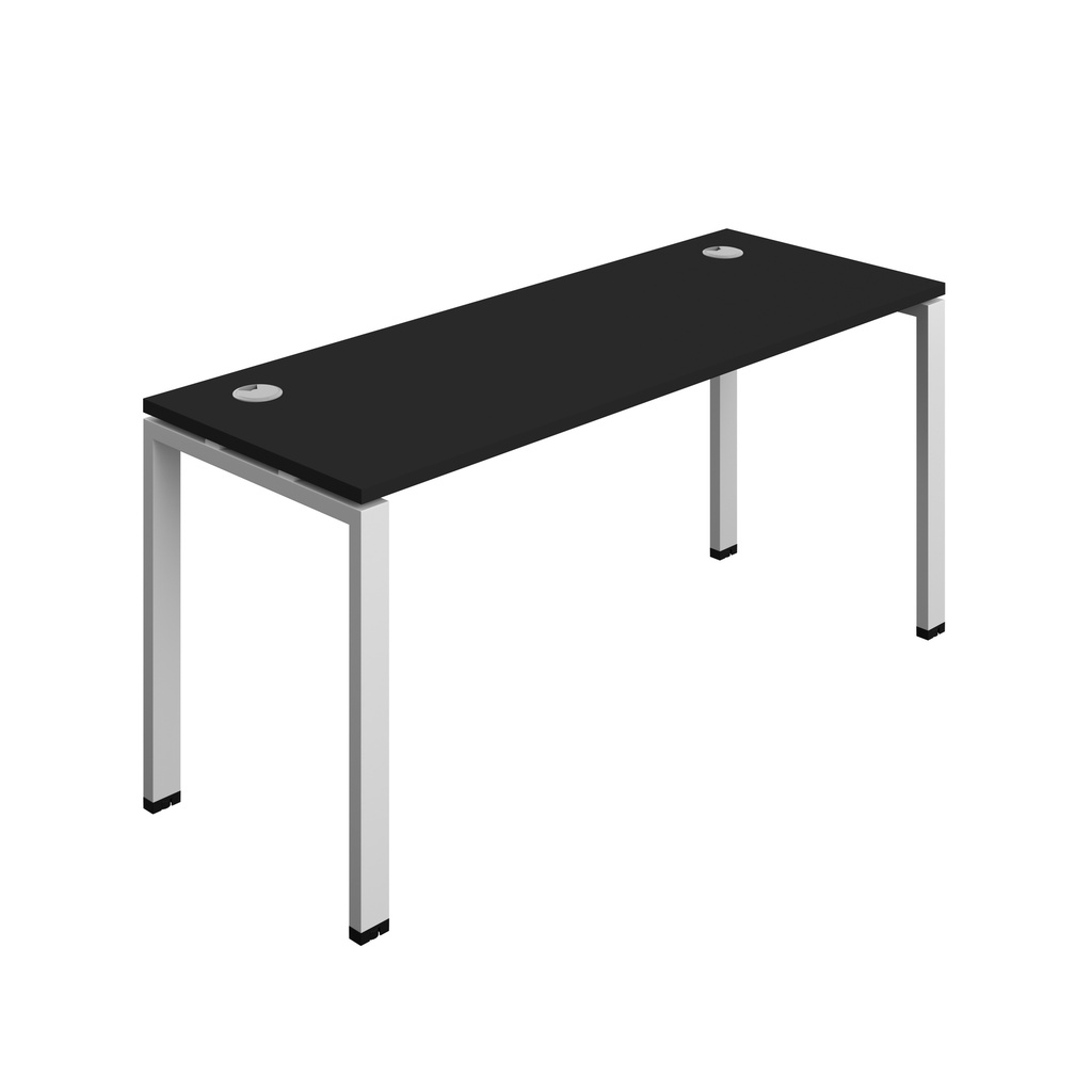 Synergy|1P Bench Desk|Cable Ports|Goal Post|1600X600|Black-Silver