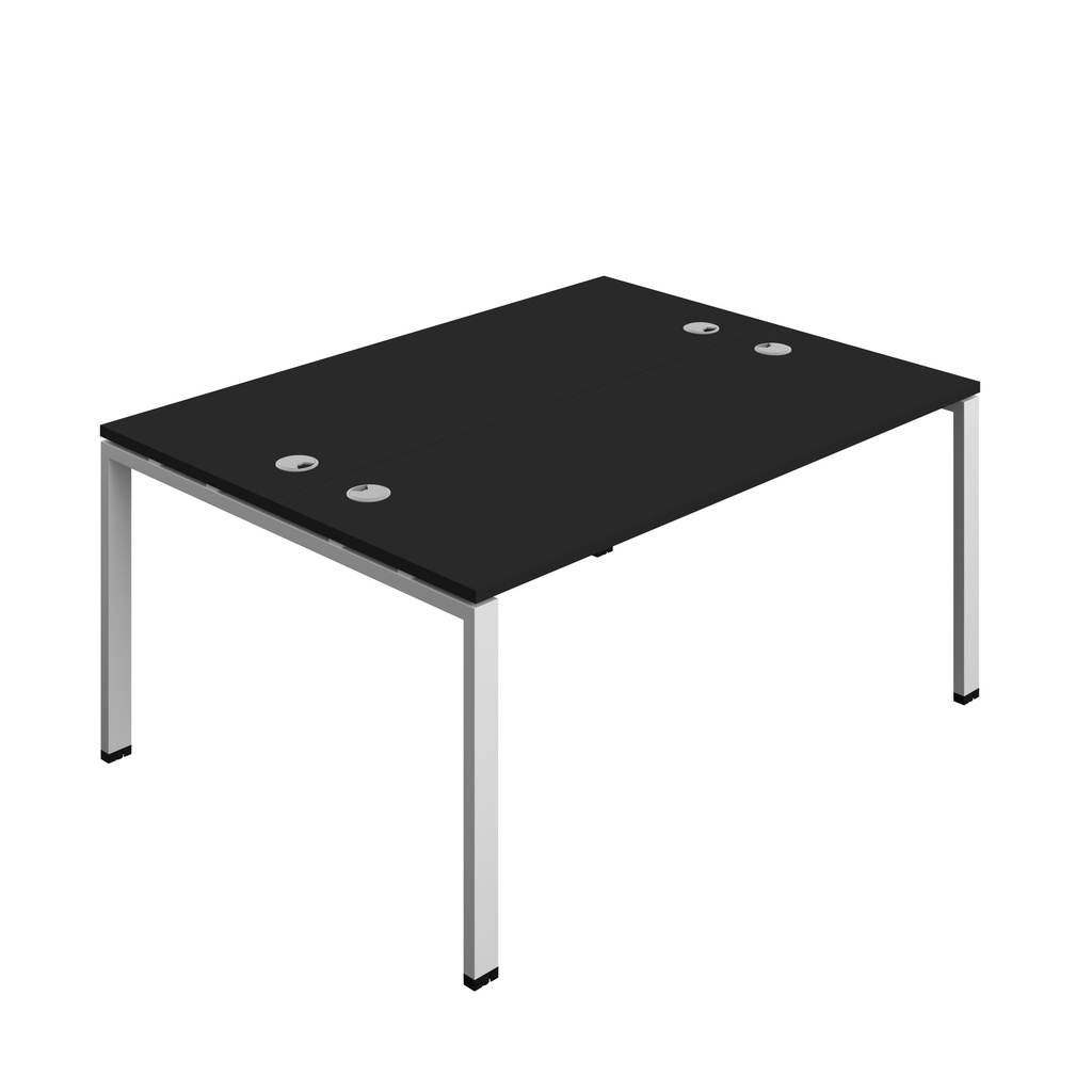 Synergy|2P Bench Desk|Cable Ports|Goal Post|1600X600|Black-Silver
