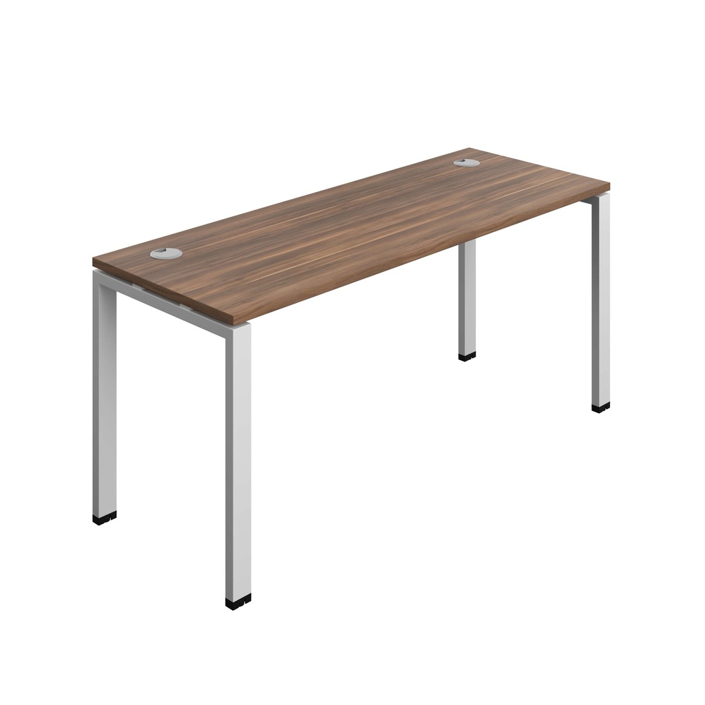 Synergy Bench With Cable Ports: 1 Person (Fsc) | Goal Post Leg | 1600 X 600 | Dark Walnut/Silver