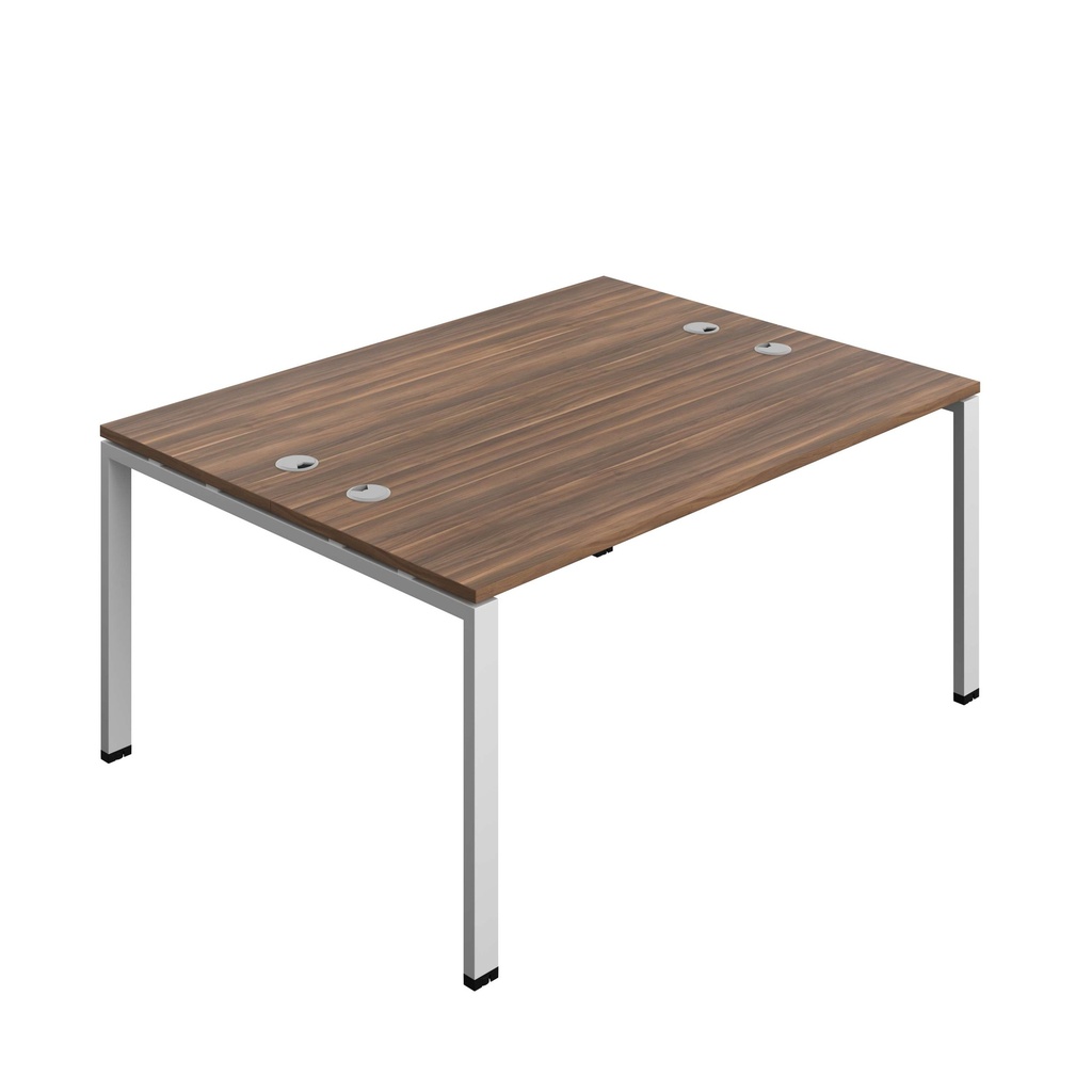 Synergy Bench With Cable Ports: 2 Person (Fsc) | Goal Post Leg | 1600 X 600 | Dark Walnut/Silver