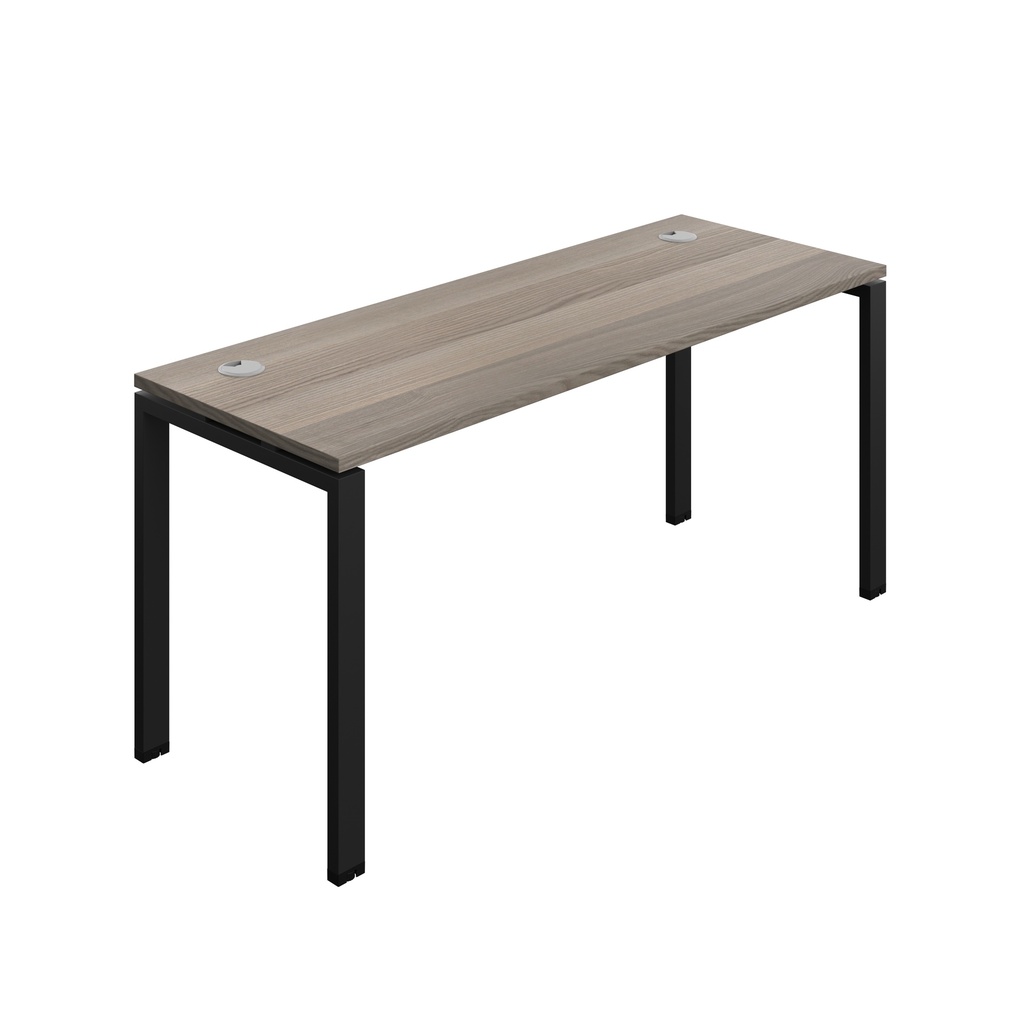 Synergy Bench With Cable Ports: 1 Person (Fsc) | Goal Post Leg | 1600 X 600 | Grey Oak/Black
