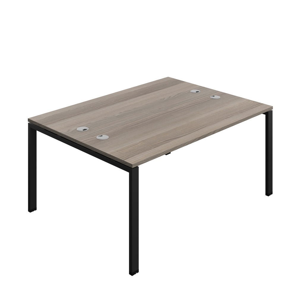 Synergy|2P Bench Desk|Cable Ports|Goal Post|1600X600|Grey Oak-Black