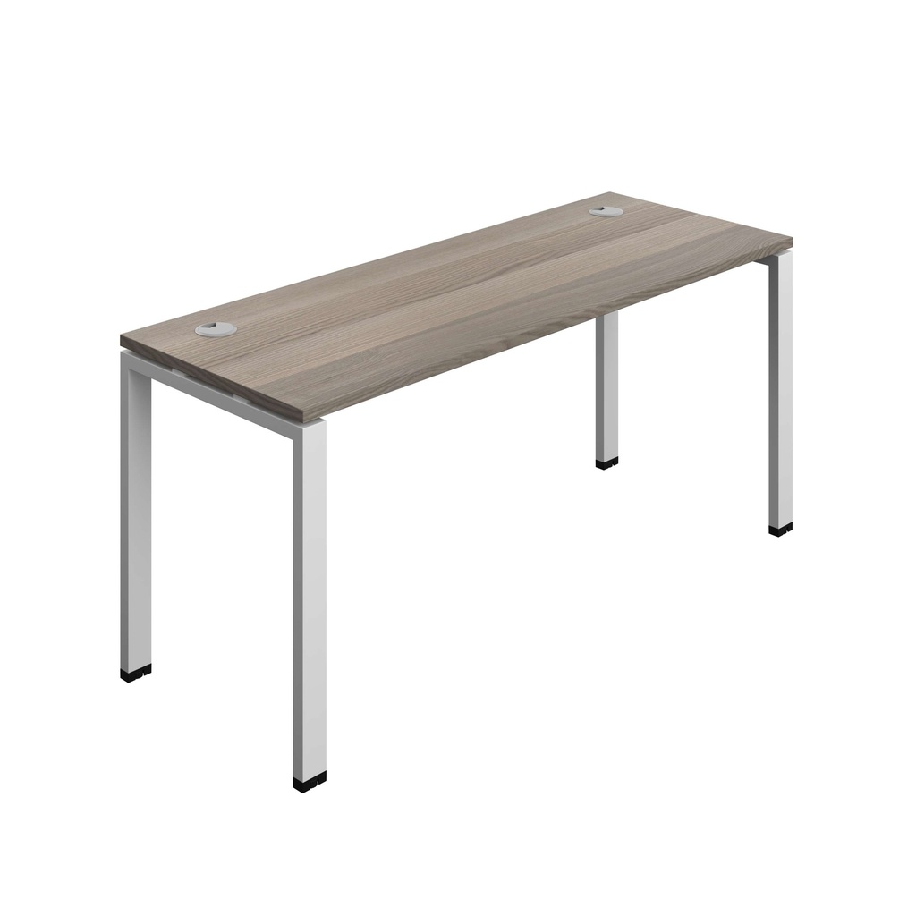 Synergy Bench With Cable Ports: 1 Person (Fsc) | Goal Post Leg | 1600 X 600 | Grey Oak/Silver