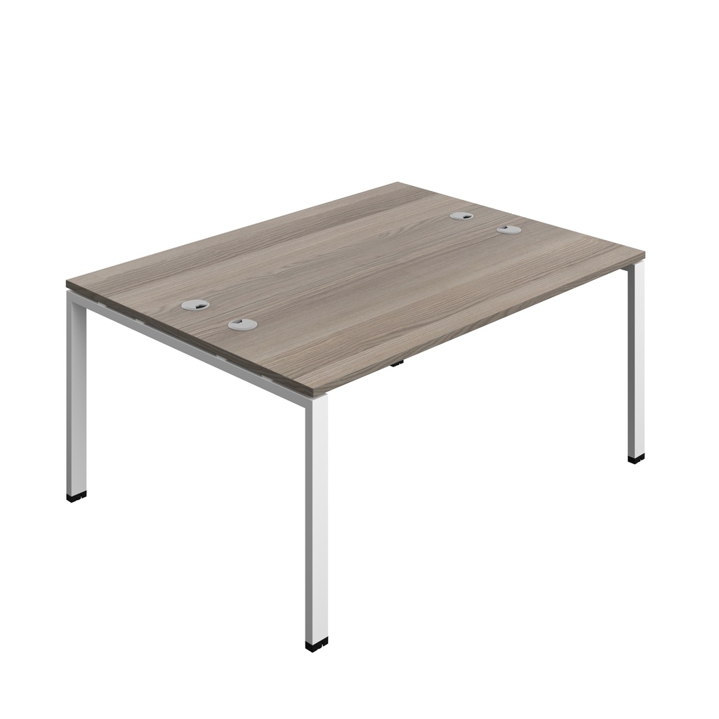 Synergy|2P Bench Desk|Cable Ports|Goal Post|1600X600|Grey Oak-White