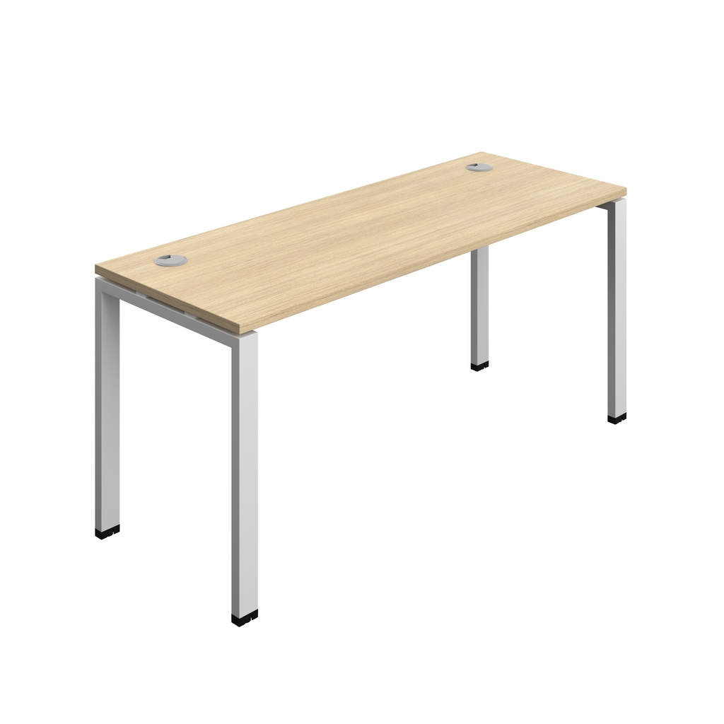 Synergy Bench With Cable Ports: 1 Person (Fsc) | Goal Post Leg | 1600 X 600 | Nova Oak/Silver