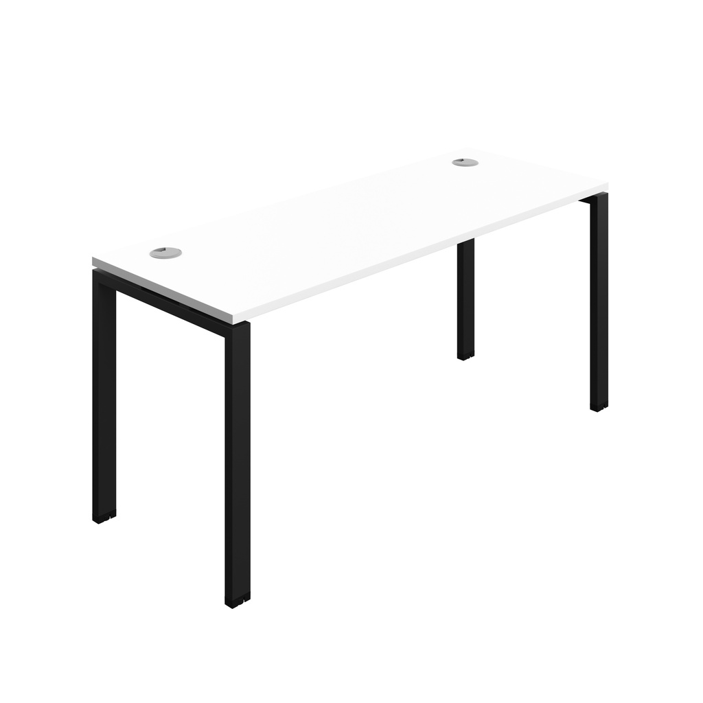 Synergy|1P Bench Desk|Cable Ports|Goal Post|1600X600|White-Black